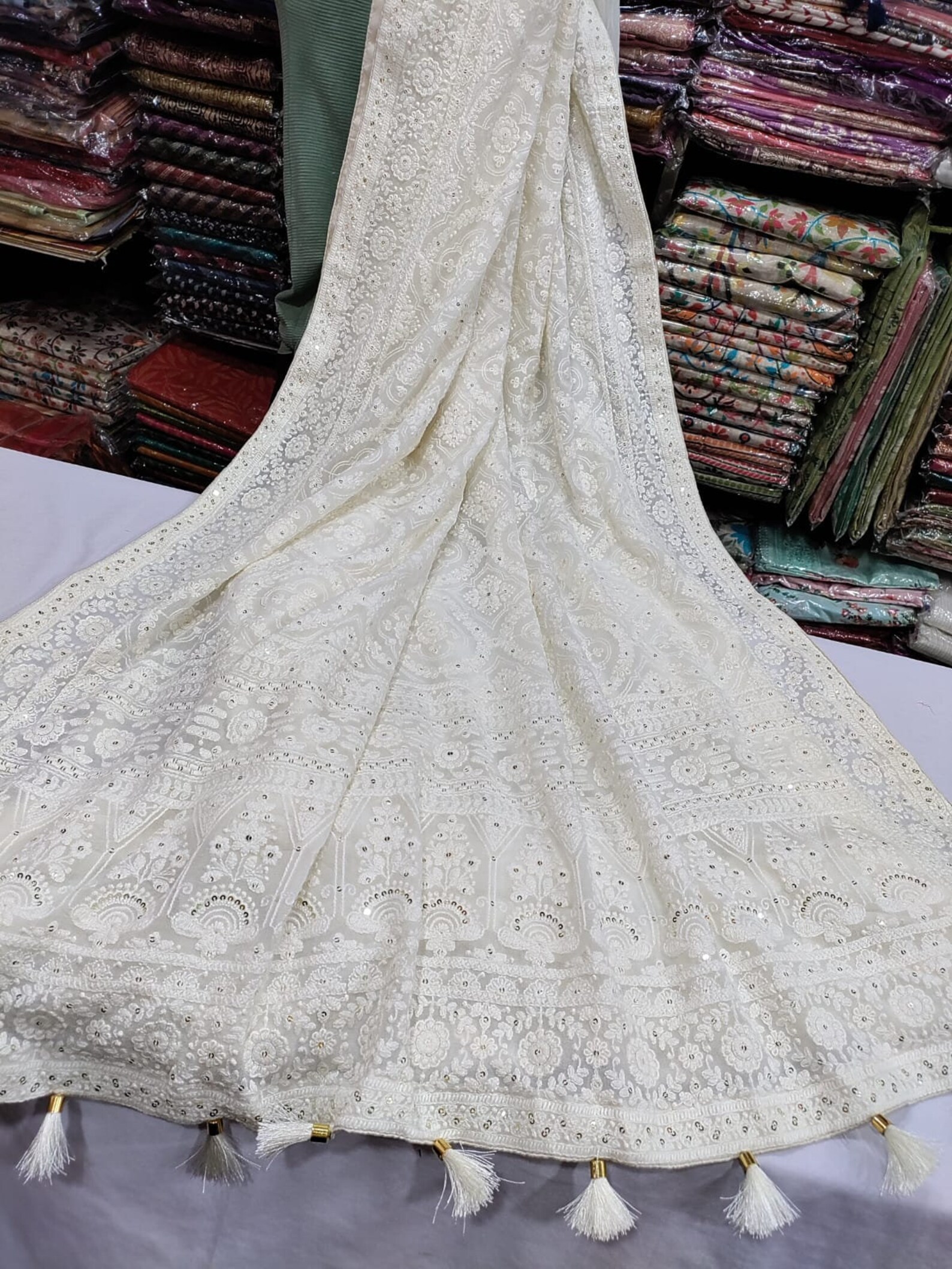 Black chikankari gorgette saree main image 0