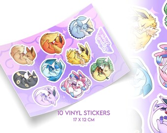 Eeveelution stickervel - 10 stickers - vinyl sticker voor binnen