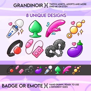 8x Toy Sub Badges or Emotes for Twitch | Streaming cheer badges | Cheeky Lewd Channel points | Discord Telegram | Bits | Asset