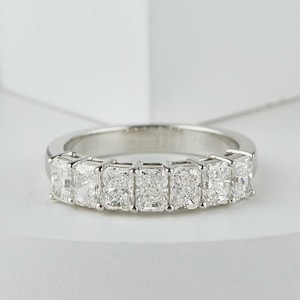 Radiant Cut Lab Grown Diamond Half Eternity Band - 14K White Gold