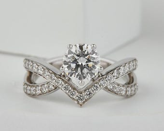 1.00 CT Lab Grown Diamond Engagement Ring: Criss Cross 14K White Gold Band