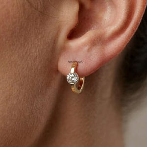 2 TCW Round Cut Lab Diamond Solitaire Hoop Earrings/ 14K Solid Gold Huggie Hoops/ Tension Set Diamond Earrings/ Anniversary Gift For Wife