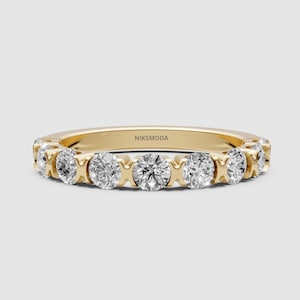 14K Gold Lab Grown Diamond Wedding Band - Half Eternity Stackable Ring