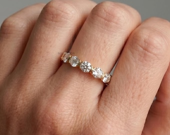 14K Gold Lab Grown Diamond Wedding Band / Half Eternity Stackable Ring / Diamond Bridal Jewelry / Graduation Jewelry / Dainty Gold Ring