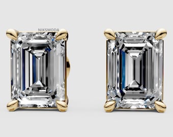 14Kゴールド エメラルドカット ラボグロウンダイヤモンド スタッド