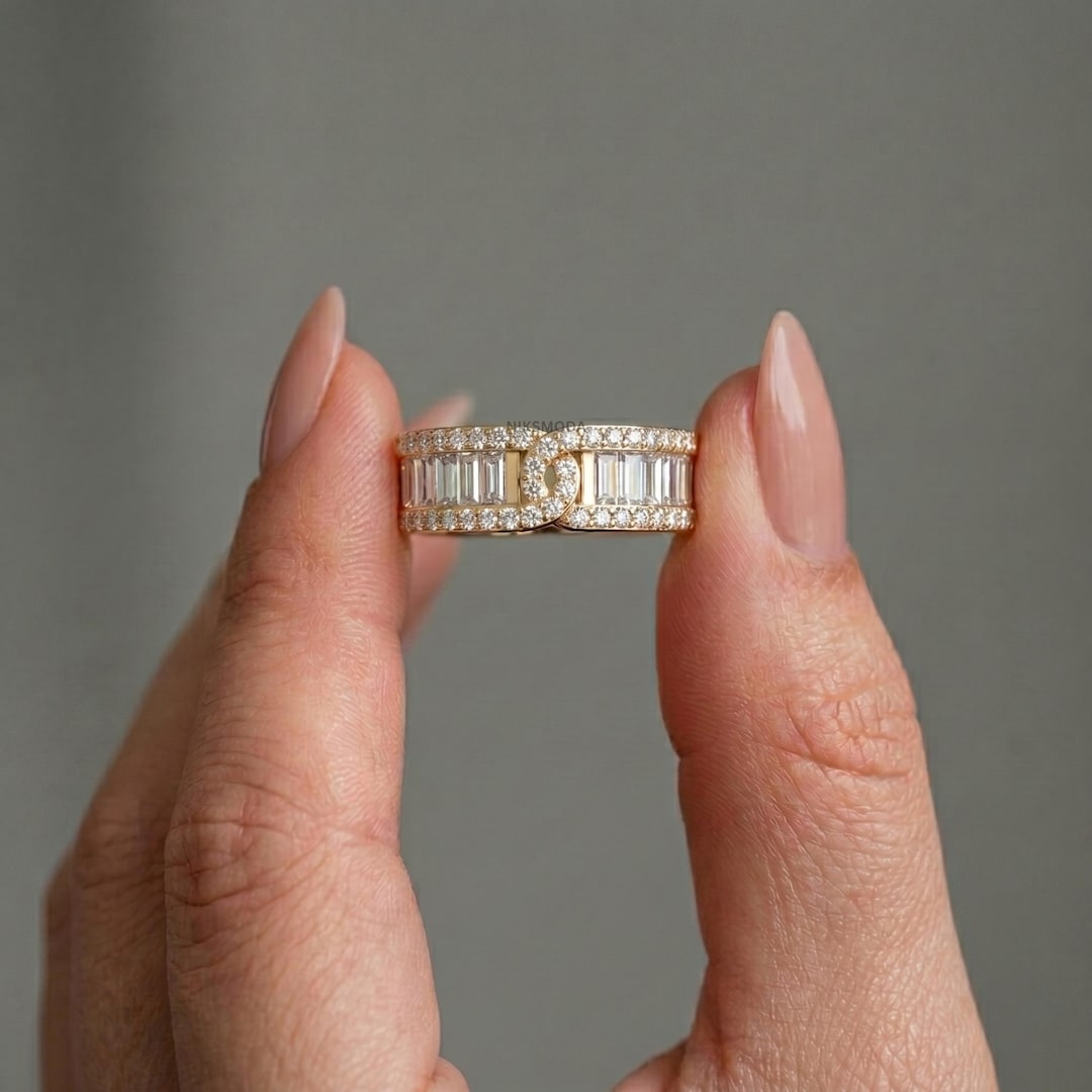 14K Gold Baguette Lab Grown Diamond Wedding Band, Twisted Half Eternity ...