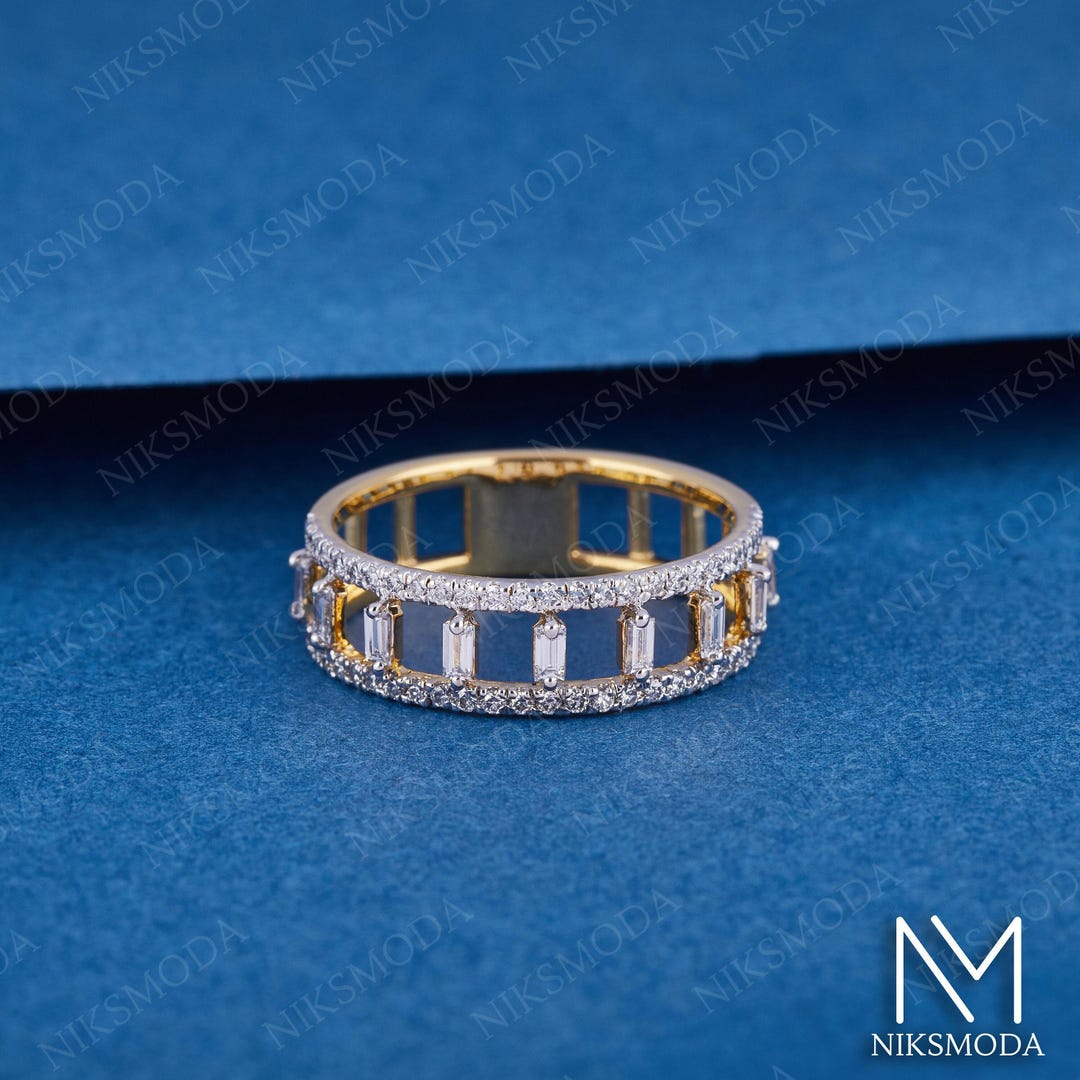 14K Yellow Gold Eternity Band: Alternating Baguette & Round Lab ...