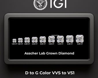 1.00-5.00 CT Asscher Cut Lab Grown Diamond / D-G Color VVs-Vs Clarity / Eco-Friendly IGI Certified Stone for Engagement or Anniversary Gift