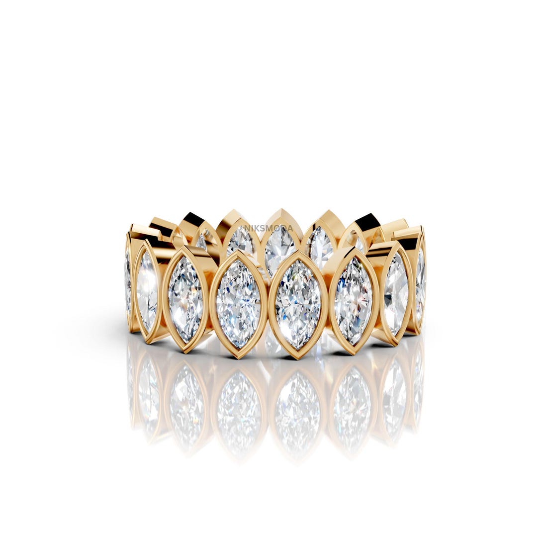 3.5 TCW Marquise Cut Lab Grown Diamond Eternity Band / 14K Yellow Gold ...