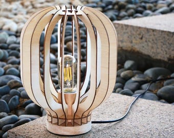 Modern Handcrafted Oak Wood Desk / Table Lamp