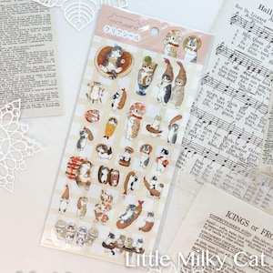 Sticker japonais chat mignon avec requin et amis | mofusande | autocollant en vinyle | autocollant pour ordinateur portable | feuilles d'autocollants |