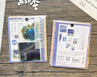 Japanese Galaxy Railway Stickers, Gold Foil Scrapbook Seals