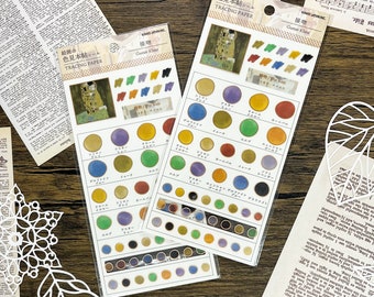 Hoja de pegatinas con lámina dorada de El beso de Klimt, lindas pegatinas japonesas para diario, pegatinas decorativas Kawaii para portátil y botellas de agua.