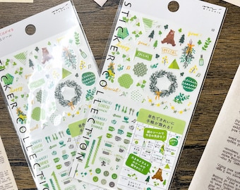 Pegatinas japonesas transparentes para agenda / Sello del bosque MIDORI / Pegatinas estéticas Washi / Lindas pegatinas japonesas para diario / Pegatinas decorativas