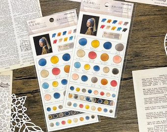 Japan Painting Color Sample Sticker &quot;Girl with a Pearl Earring&quot; Gold Foil Stickers Adult Visual,Bullet Journal Stickers, Planner Stickers
