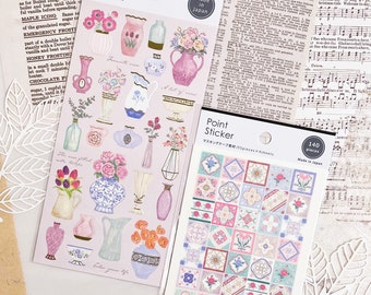 Japan Plant Vase Stickers, Floral Planner Stickers, Gold Foil