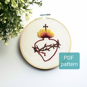 Sacred Heart of Jesus PDF Pattern, Sacred Heart Embroidery Design, Catholic Embroidery Beginner/Intermediate Pattern, Catholic Design