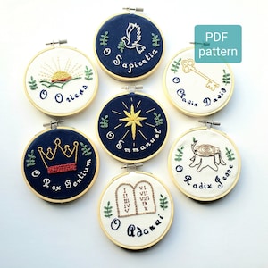 O Antiphons Ornaments Pattern & Instruction Download, Christmas Embroidery Ornaments, Catholic Embroidery, Advent Embroidery pattern