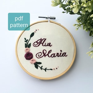 Ave Maria Embroidery Pattern PDF, Catholic Embroidery Design, Ave Maria Home Decor, Our Lady Embroidery Download