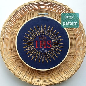 Name of Jesus PDF Pattern, IHS Embroidery Design, Catholic Embroidery Beginner/Intermediate Pattern, Catholic Design