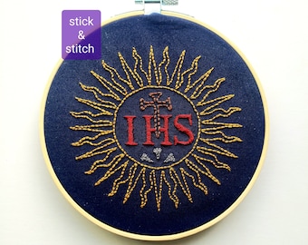 Name of Jesus Embroidery Pattern, Jesus Stick and Stitch Design, IHS Embroidery Pattern