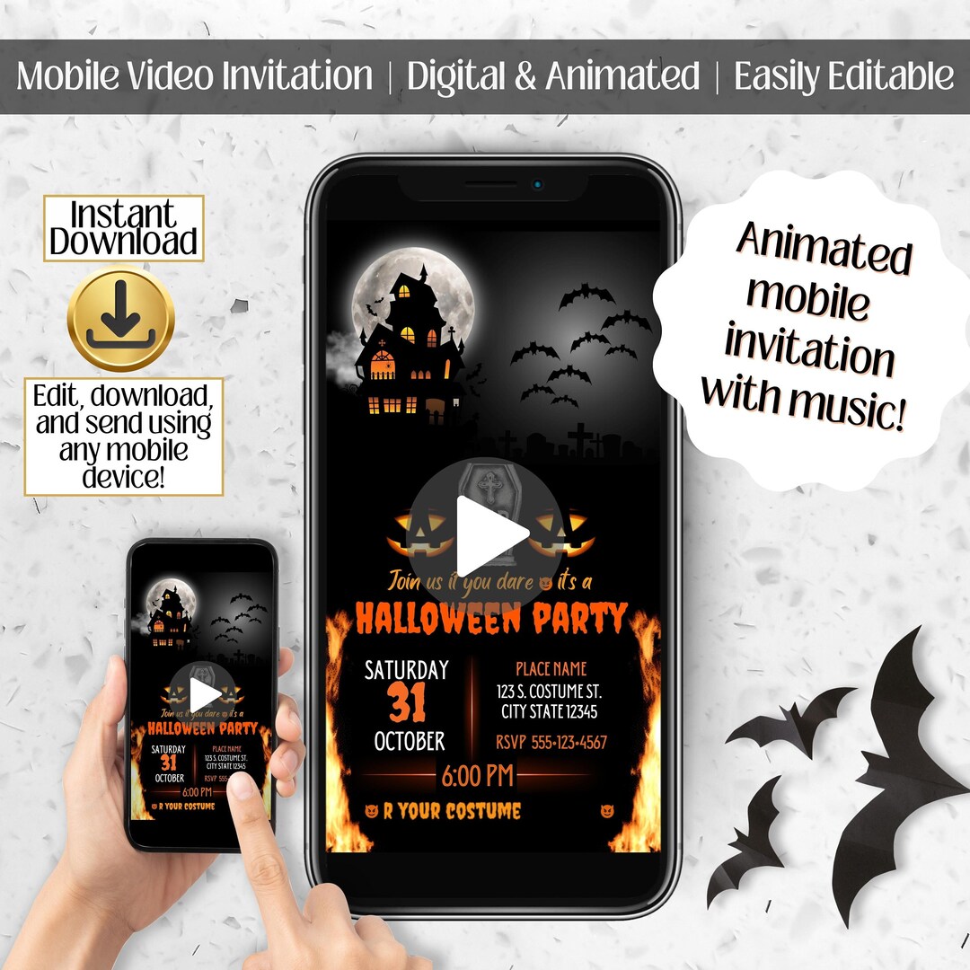 Digital Halloween Invitations Animated Costume Party Etsy