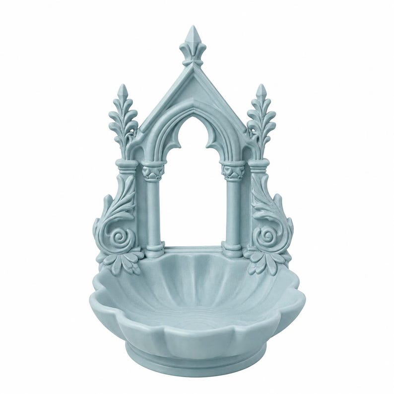 Blue Gothic Arch Jewelry Tray With Shell Bowl and Ornate Detail - Etsy UK