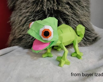 DIY Papercraft Chameleon, 3D Room Decor, Low Poly, 3D Papercraft PDF. Template For Creating 3D Chameleon Pascal, Gift, Origami