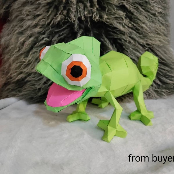 DIY Papercraft Chameleon, 3D Room Decor, Low Poly, 3D Papercraft PDF. Template For Creating 3D Chameleon Pascal, Gift, Origami