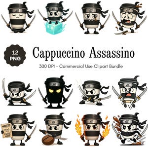 Cappuccino Assassino Clipart: Meme Italiano PNG, Designs de Xícaras de Café (Uso Comercial, Download Digital)