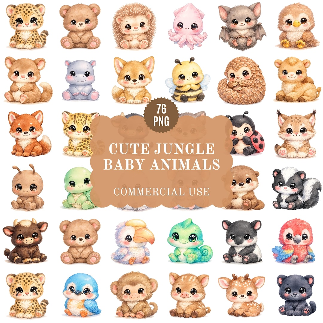 Jungle Baby Animals PNG Clipart Bundle | Safari Animals for Sublimation ...