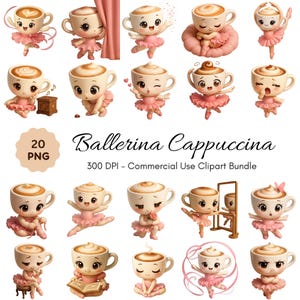 Pacote de Cliparts de Bailarina Cappuccino: PNGs de Balé de Café Italiano (Uso Comercial)