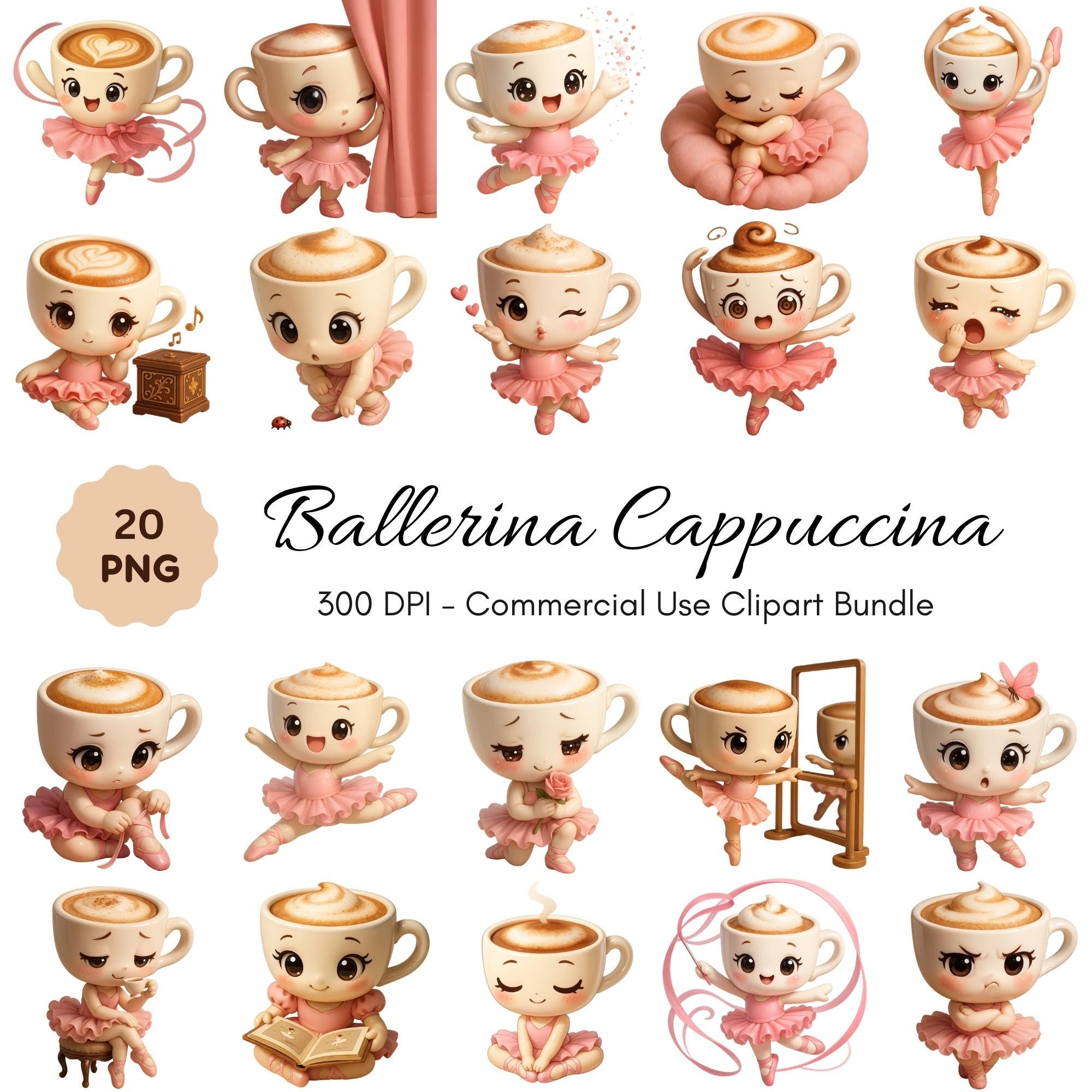 Ballerina Cappuccino Clipart Bundle: Italian Coffee Ballet Pngs