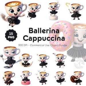 Clipart de bailarina cappuccina: pacote Kawaii Coffee Espresso Dancer PNG