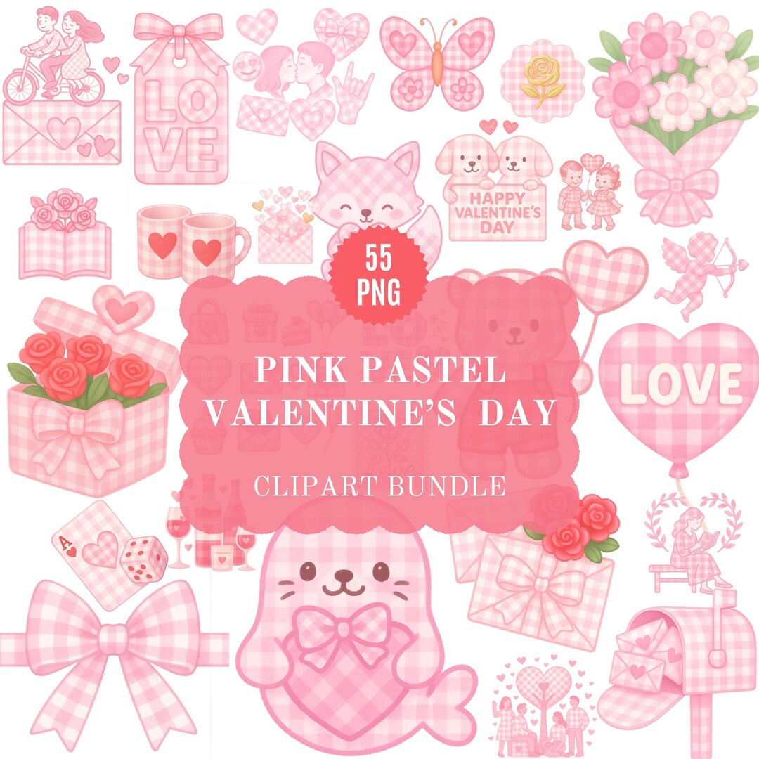 Pink Valentine PNG Clipart Bundle, Coquette Love Hearts Giingham ...