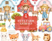 Cute Farm Animal Clipart PNG Bundle | Watercolor Baby Animals, Barn, Tractor, Pastel Farm, Nursery Decor | 90 PNGs - Commercial Use