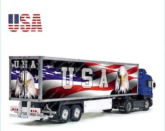 Adesivi con la bandiera degli Stati Uniti per il rimorchio Tamiya 56302 a 2 assi in scala 1:14.