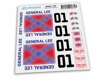 General Lee Tamiya Custom Made Cut Vinyl Decals Stickers Kit 18th Scale