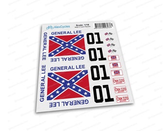 General Lee Tamiya Custom Made Cut Vinyl Decals Stickers Kit 18th Scale
