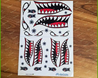 Tiger Shark Teeth Mouth Bomb Axial Traxxas Losi Arrma Nose Art Flying Custom RC Car Decals 10th scale Cut Vinyl Stickers Full Kit