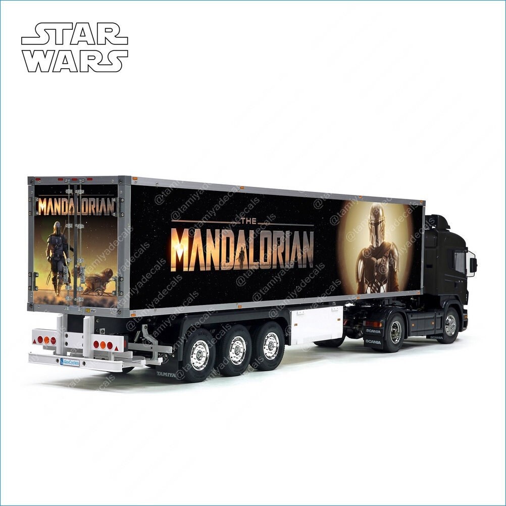 RC Tamiya Trailer Star Wars George Lukas The Mandalorian Movie 56319 Juego de pegatinas de techo lateral laminado a escala 1/14 de 3 ejes