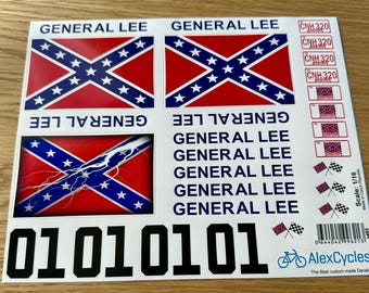 General Lee Vinyl Decal Stickers, 1/16 Scale Model Kit