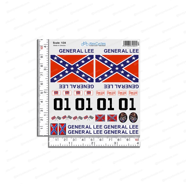 General Lee RC Car Scale Decals Stickers Full Kit Set 1/24 Scale Already Cut