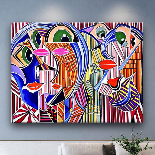 Figurative Kunst Extra Großes Panorama Gemälde Abstrakte Malerei Leinwand Wandkunst Oversize Bunt Acrylgemälde Handgemalt Abstrakte Gemälde