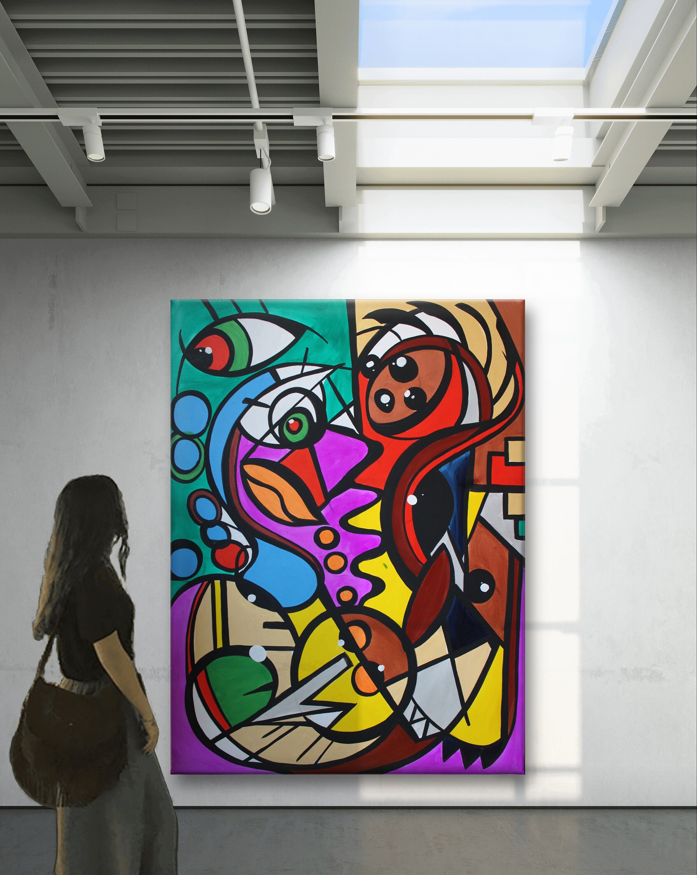 大胆な色彩と抽象的な形 - 手描きの具象的なアクリル画は