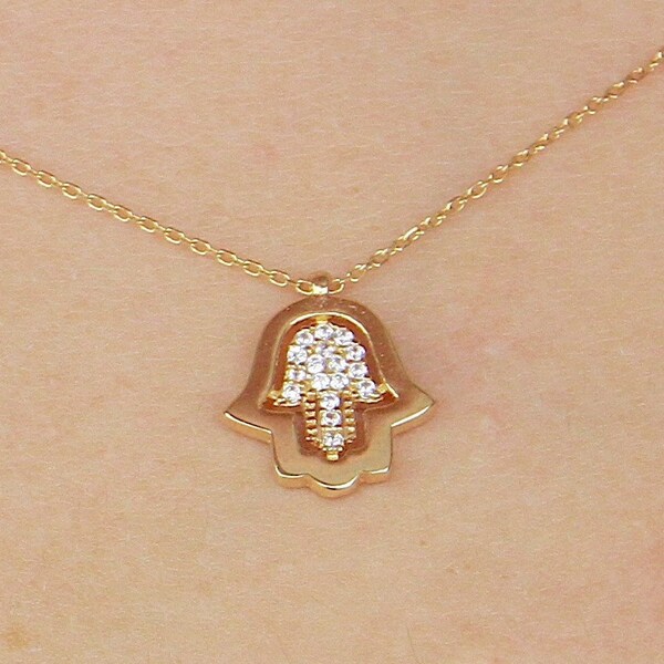 Hand of fatima necklace rose gold Clearance