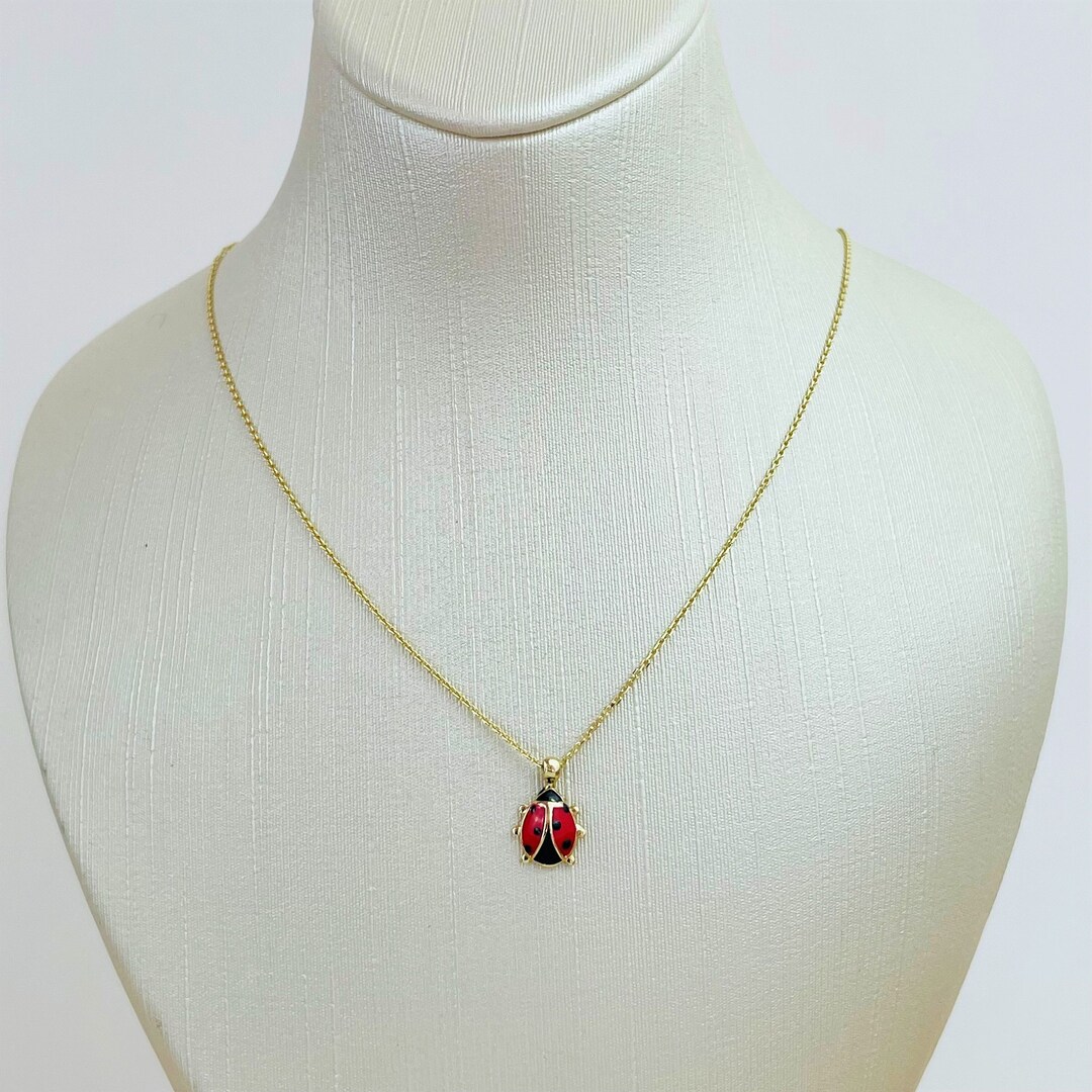 14K Solid Gold Ladybug Necklace Dainty Ladybird Necklace Etsy