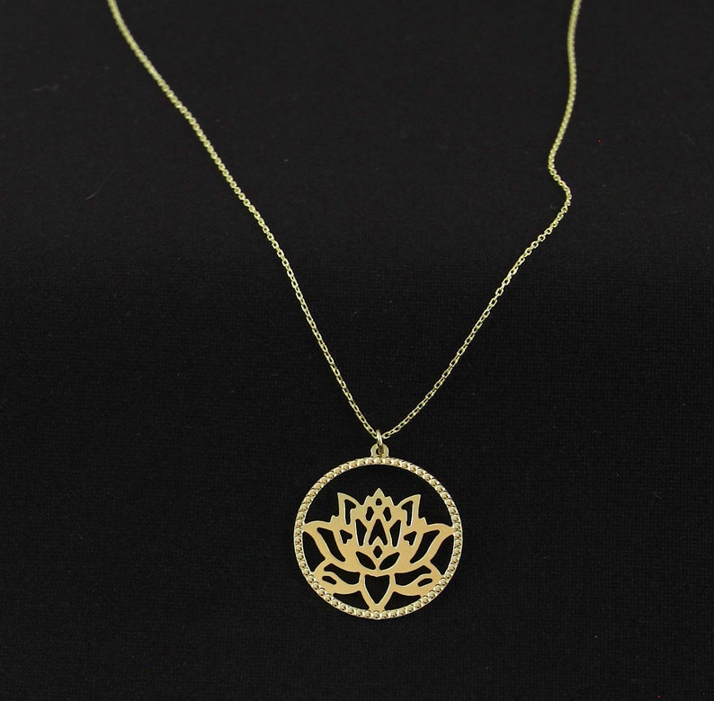 Lotus Flower Necklace 14k Solid Gold Lotus Flower Charm Etsy