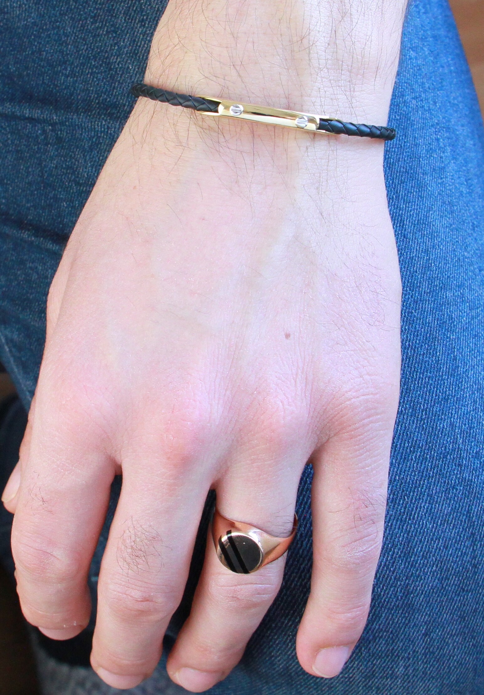 Yellow and Black Gold Men's Bracelet 14k Solid Gold Etsy