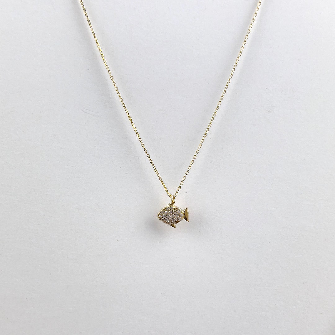 Gold Fish Necklace 14k Solid Gold Fish Necklace Minimalist Etsy